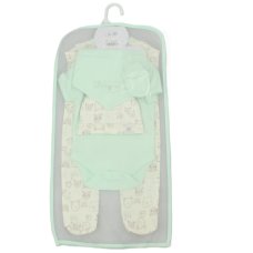 J13912: Baby Mint Teddy Waffle Fabric 5 Piece Net Bag Gift Set (0-9 Months)